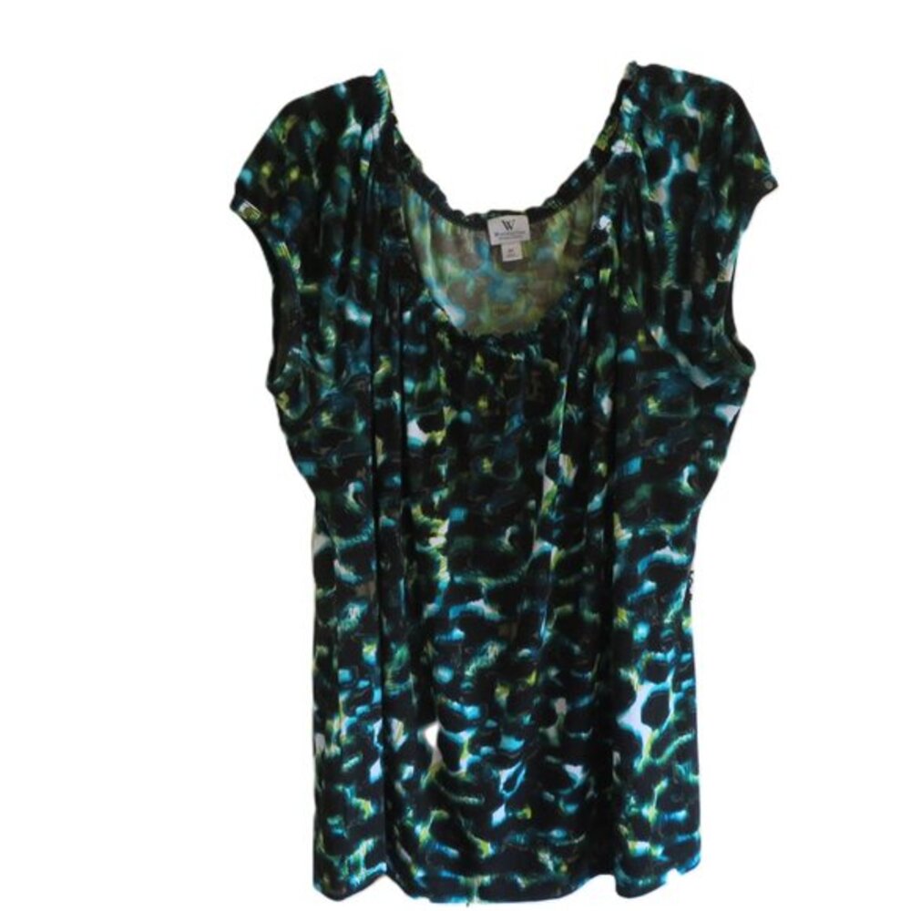 Worthington Woman Stretch Short Sleeve Scoop Neck Blouse Blue Teal 2X‎